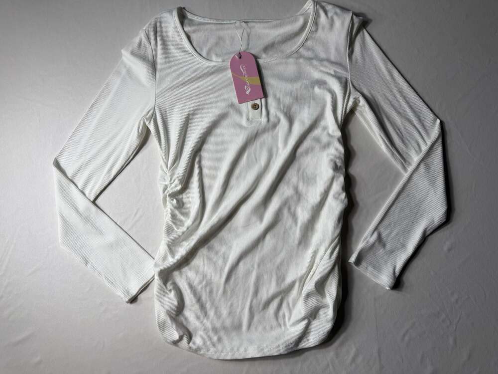 Sweetyweee Women's Ribbed Long Sleeve Ruched Side Casual Top